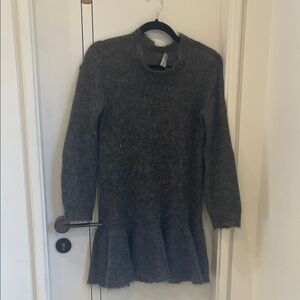 RED Valentino Gray Fuzzy Crewneck Sweater Dress